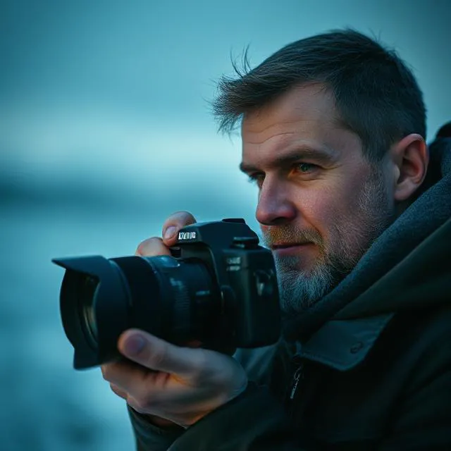 Valokuvaaja Mikko kameran kanssa